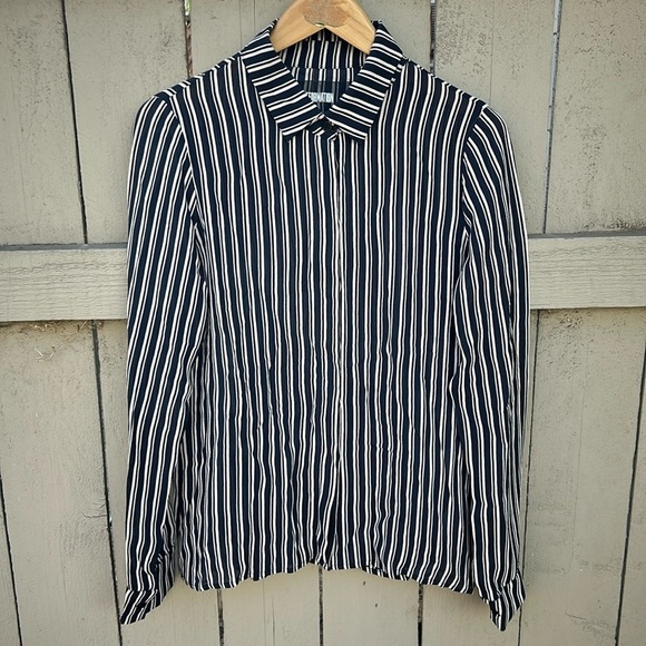 Reformation Striped Button Down Blouse Black and White Semi-Sheer Officecore S - Picture 1 of 6